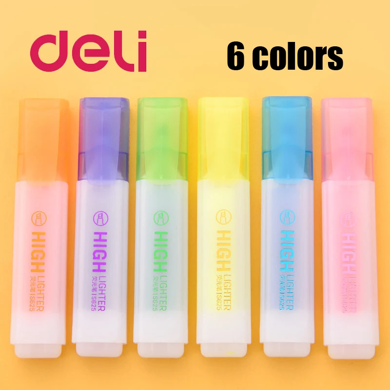 Deli 1PCS Lovely 6 colors Highlighter Cartoon Cute Creative Candy Colored Pens Highlight Marker Pen Student Stationery Supplies |