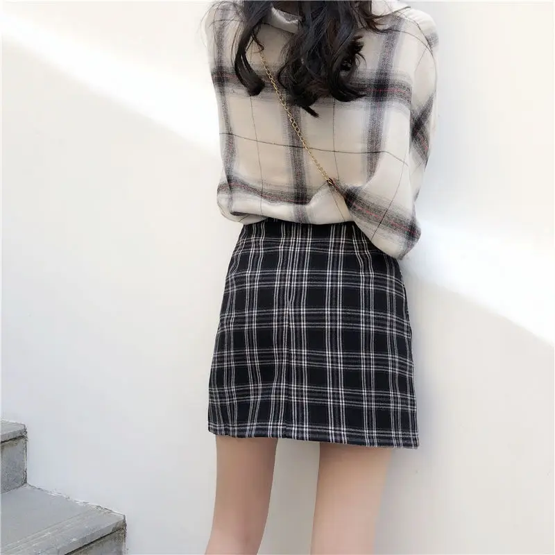 

Skirts Women Plaid Vintage Plus Size 5XL Hip-skirt All-match Mini Skirt Summer Korean Style Slim Preppy Student Chic Streetwear