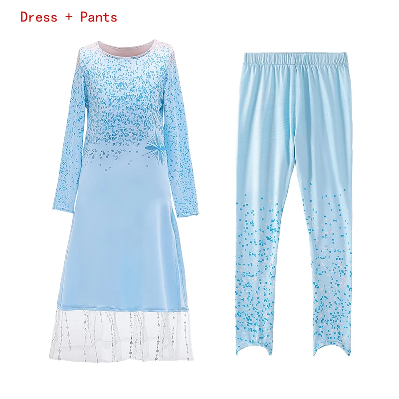 T only dress pants Платье Эльзы для маленьких девочек; Снежная королева; Принцесса Анна; Эльза; костюмы для рождественской вечеринки; маскарадный костюм; детская одежда с короной; комплект - Цвет: T only dress pants