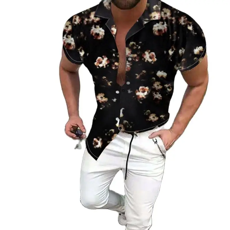 2021 Summer Fashion Men Clothing Print Shirt Casual slim Grid Shirt Stand collar Short sleeve Shirt Golden chain printing Shirts
