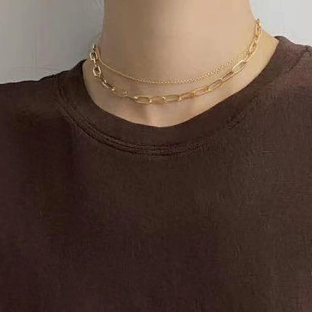 

Vintage Double Layer Choker Necklace Basic Punk Stainless Steel Necklace Accessories For Women Jewelry Girl Cuban Link Chain