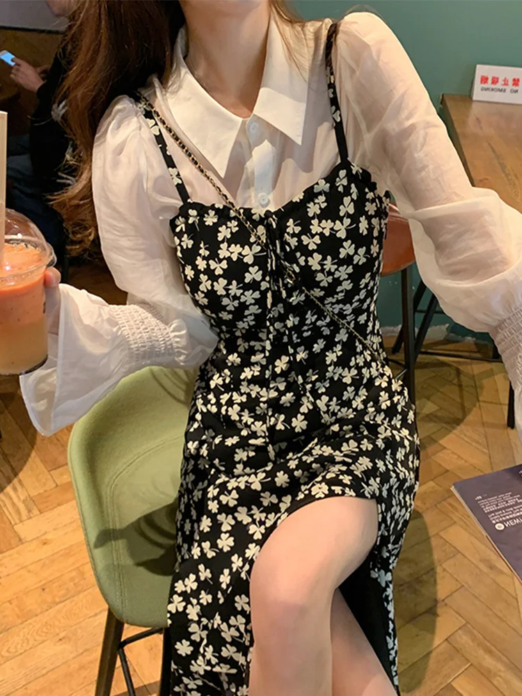 

High split temperament suspender dress women's spring and summer design