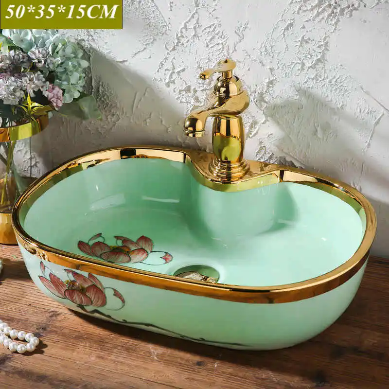 Ceramic above counter basin small size balcony wash single light luxury European style bathroom household | Обустройство дома