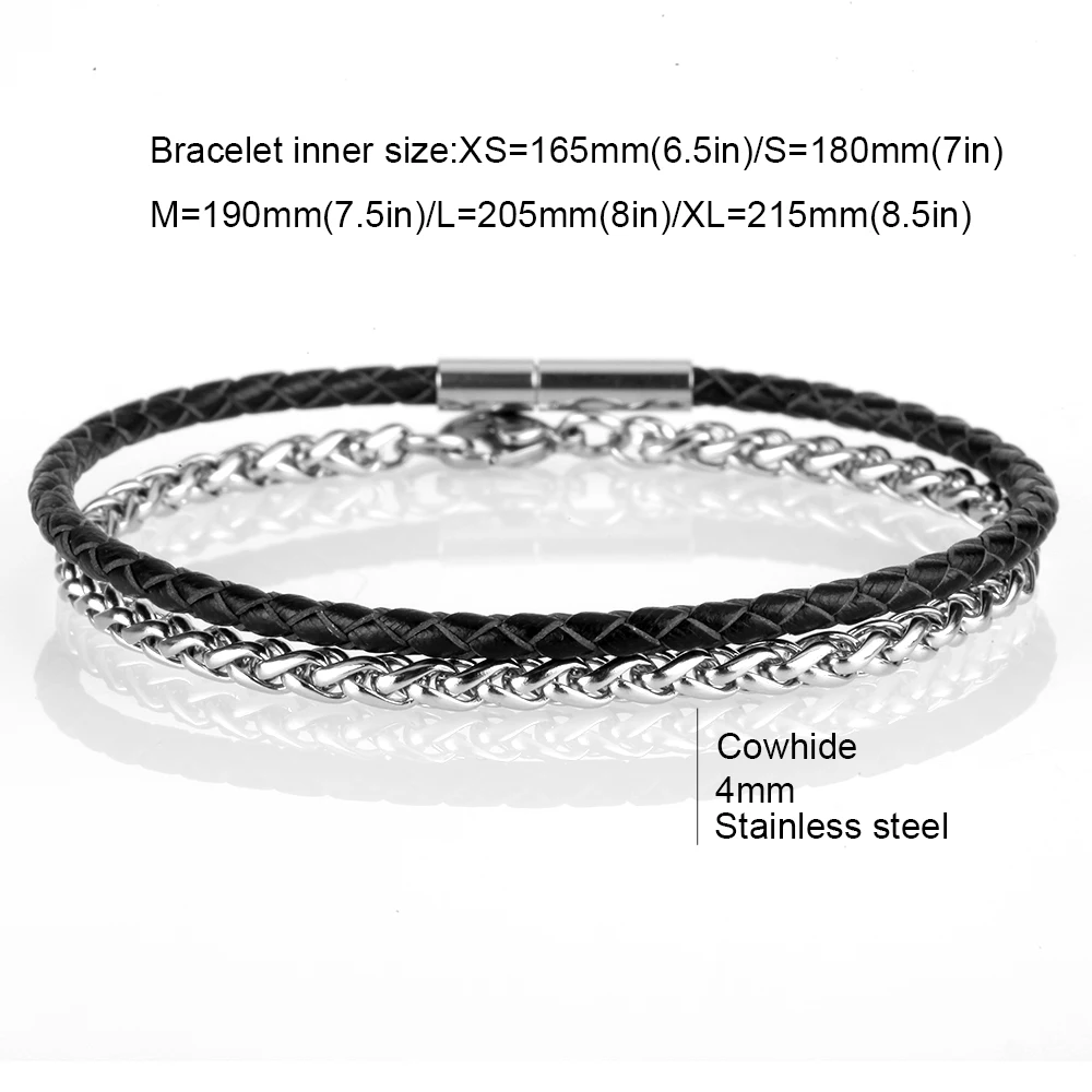 Браслет-шарма из нержавеющей стали винтажный кожаный модный Браслет-бойфренд