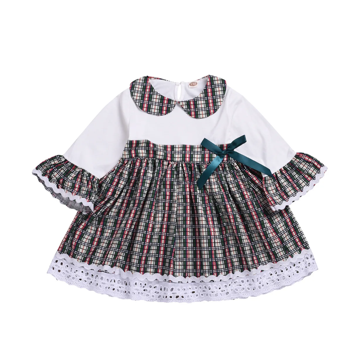 

2021 Spring And Autumn New Dress for Girl Long-sleeved Doll Collar Plaid Princess Dress Bowknot 1 2 3 4 5 Elegant Girls Outfits