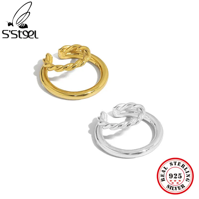 

S'STEEL минималистский Регулируемые кольца и серьги в наборе из стерлингового серебра и 925 с геометрическим рисунком дизайнерская трендовая c-...