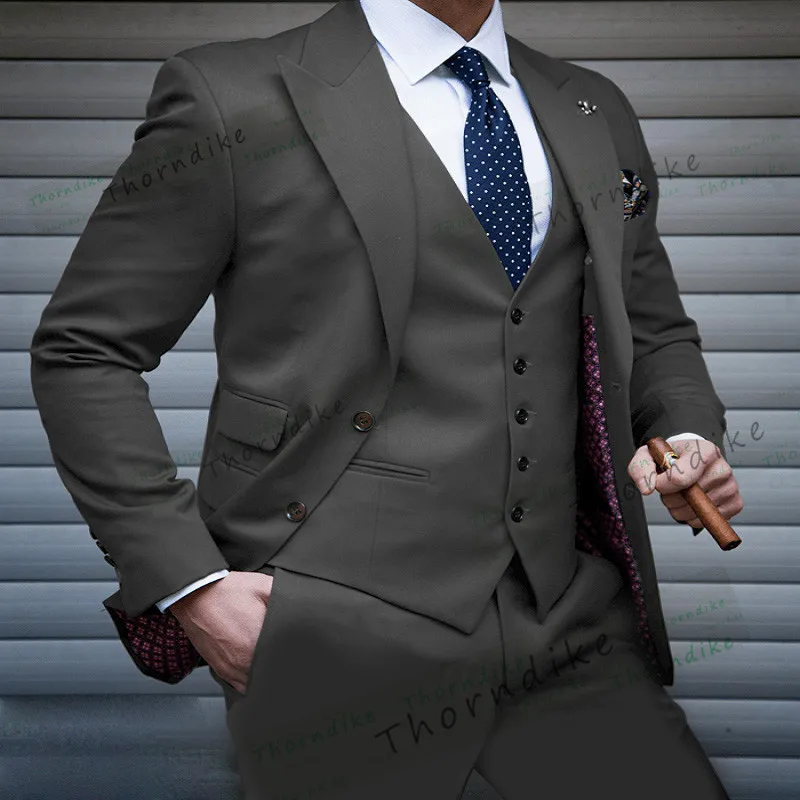 Thorndike New Style Groomsmen Peak Lapel Groom Tuxedos Green/Teal/Yellow/Purple Men Suits Wedding Best Man (Jacket+Pants+Vest) | Мужская