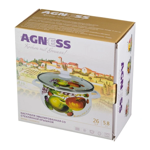 Casserole Agness Enameled With Glass. Lid 5.8L 26 * 14cm Kitchen supplies Casseroles Ishinabes Cookware Dining Bar Home Garden Utensils for Pots Pan