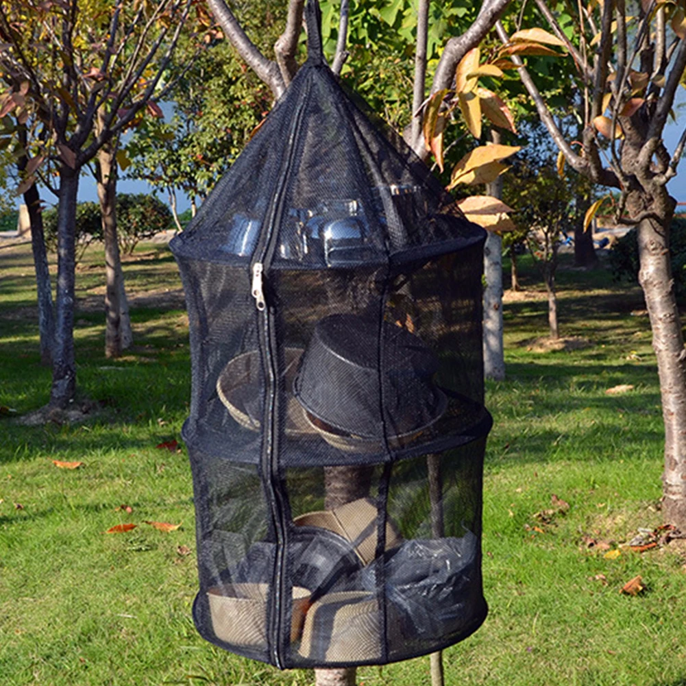 

3 Layer Foldable Camping Fishing Wear Resistant Zipper Up Outdoor Large Capacity Mesh Nylon Storage Net