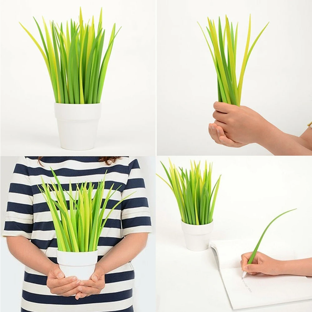 

1PC/12PCS Office Supplies GREEN Grassblade Design Ballpoint Silicon Grass Leaf Green Grass Ball Pen Potting Decoration