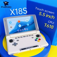 new powkiddy x18s android 11 5 5 inch touch ips screen flip handheld game console t618 chip mobile game players ram 4gb rom 64gb
