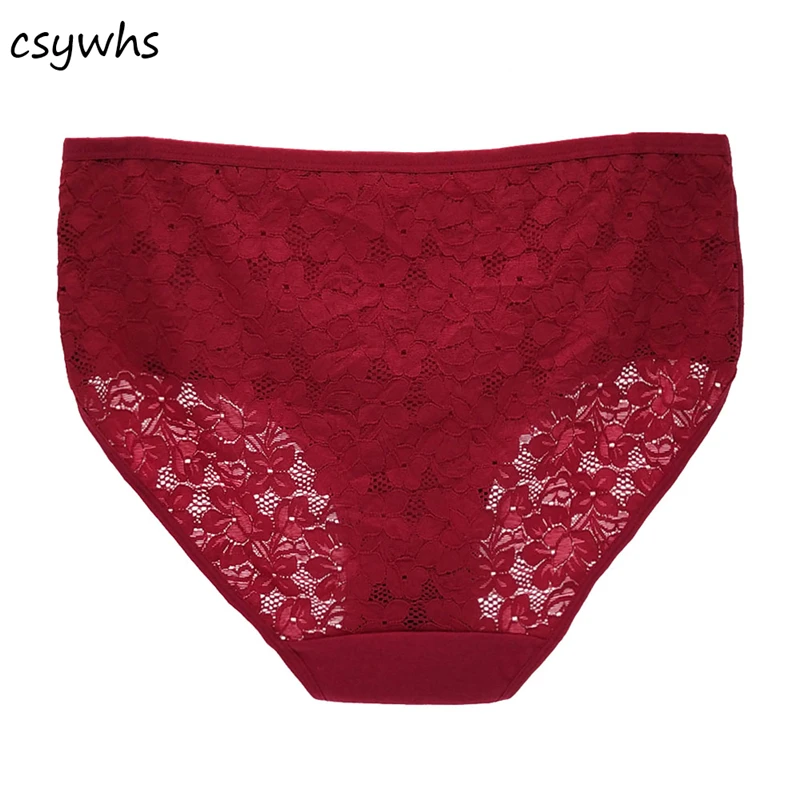

CSYWHS 2 3 4xl Sexy Lace Briefs Women Floral Transparent Underwear Mid Rise Panties Cotton Female Intimates Lingerie 4pcs/lot