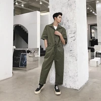 hip hop loose street short sleeved coverall retro fashion brand suits one piece pants summer menswear japanese casual jumpsuit