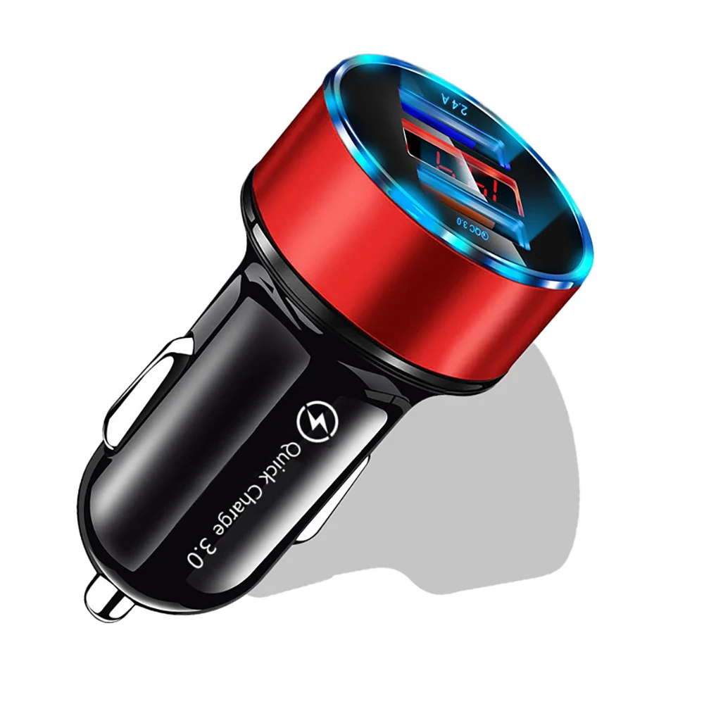 Автомобильное зарядное устройство Quick Charge 3,0 2,0 с двумя usb-портами для iPhone XR 7 samsung QC 3,0, зарядное устройство для телефона, светодиодный адаптер для Xiaomi huawei