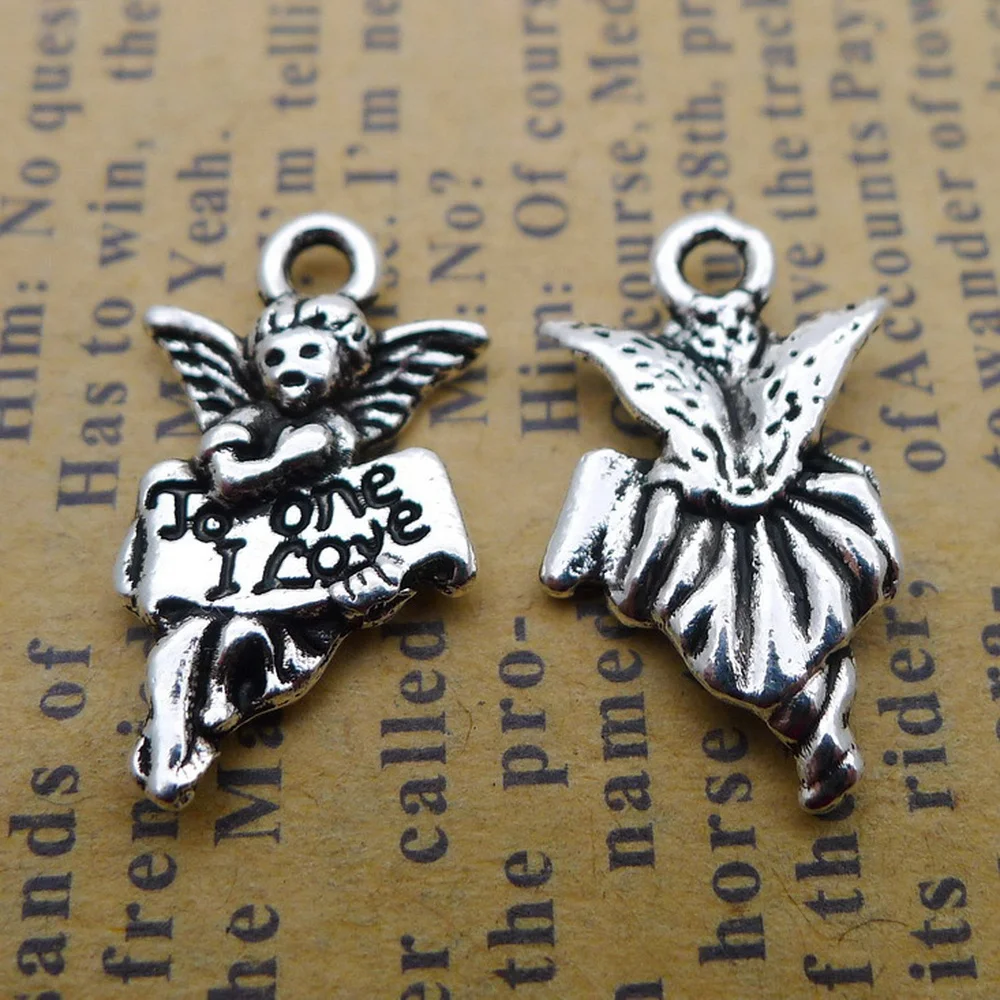 

200pcs Angel Charms 11mm x 20mm DIY Jewelry Making Pendant antique silver color