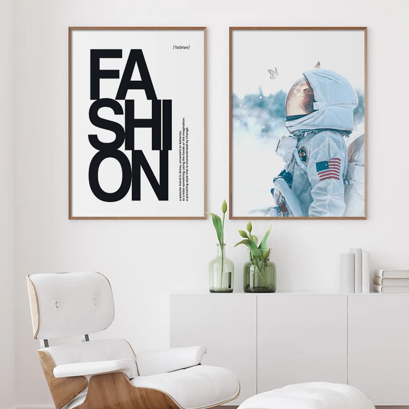 

Modern Astronaut Space Poster Fashion Quote Painting Canvas Wall Art Pictures for Living Room Bedroom Aisle Home Decoration