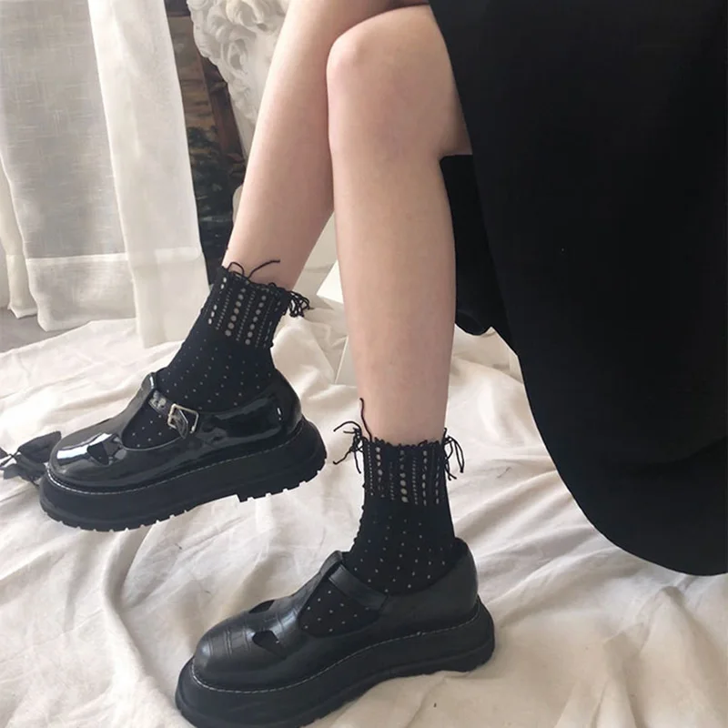 

Носки с кисточками в стиле хип-хоп, женские крутые черные носки, эластичные ажурные длинные носки для девушек, женские уличные носки