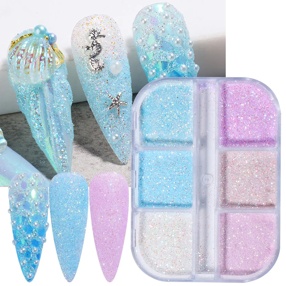 Синий Фиолетовый Блестящий Порошок для ногтей светящийся в темноте летнее