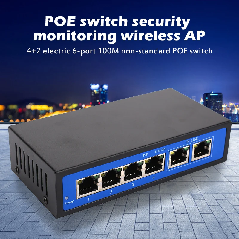Универсальный коммутатор POE Ethernet домашний роутер с 4 + 2 портами RJ45 250 м|Аксессуары