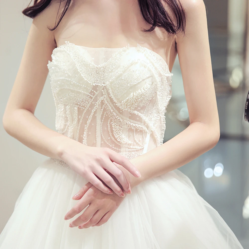 Robe de Mariee Strapless A-line Wedding Dresses Beading Bodice Vestido de Novia Princess Trouwjurk Simple Abito da Sposa