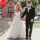 Свадебное платье трапециевидной формы на тонких бретельках, недорогой простой наряд для невесты, платье из фатина со шнуровкой сзади