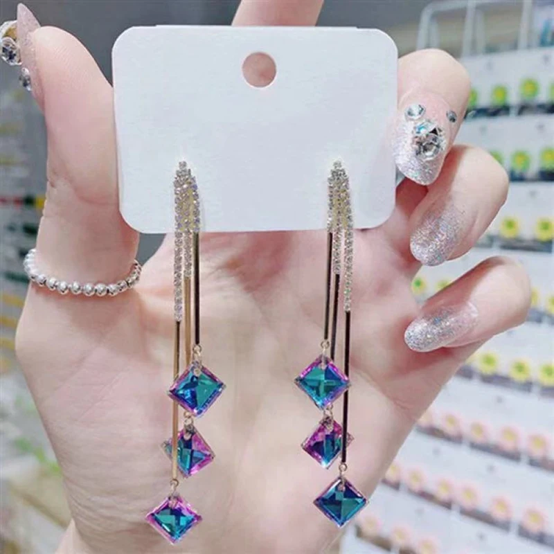 Модные элегантные серьги капельки стразы звезда Висячие длинные с кисточками