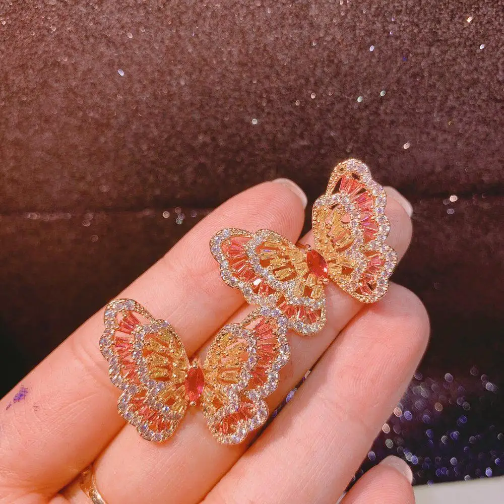 Женские серьги гвоздики в форме бабочки с фианитом|Серьги-гвоздики| |