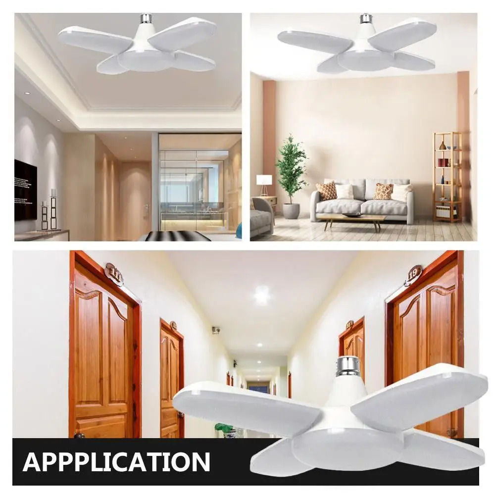 

60W Garage Lamp Folding Four-Leaf Light AC110V-265V E27 Household Light Bulb Four Leaf Deformation Lamp Professional Lighting