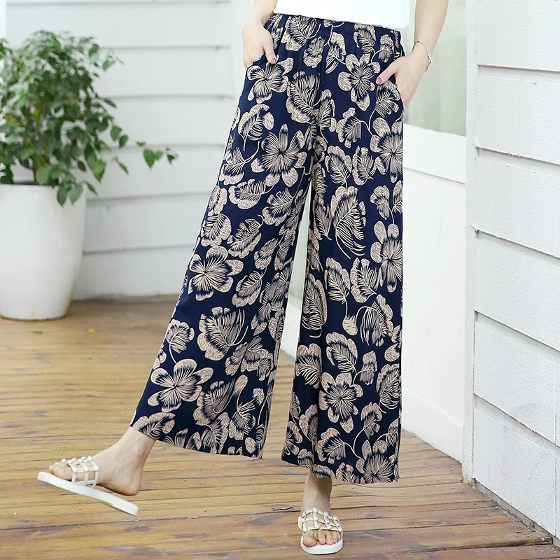 2020 летние тонкие брюки для женщин среднего возраста из хлопка и льна мам с