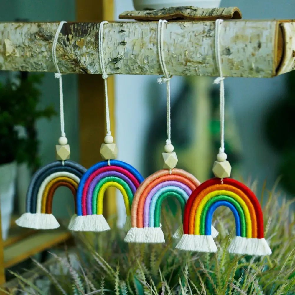 

Hanging Pendant Handmade Gifts Cotton Rope Weaving Rainbow Shape Car Mirror Ornament for Home Accessories