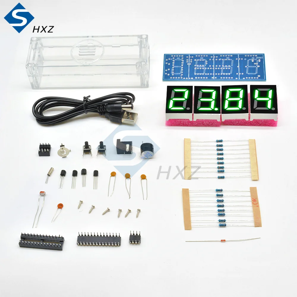 

DIY Clock Kit Digital Tube Temperature Slarm Week Display 51 MCU DS1302 DIY Electronic Kit Soldering Subjest Assembly