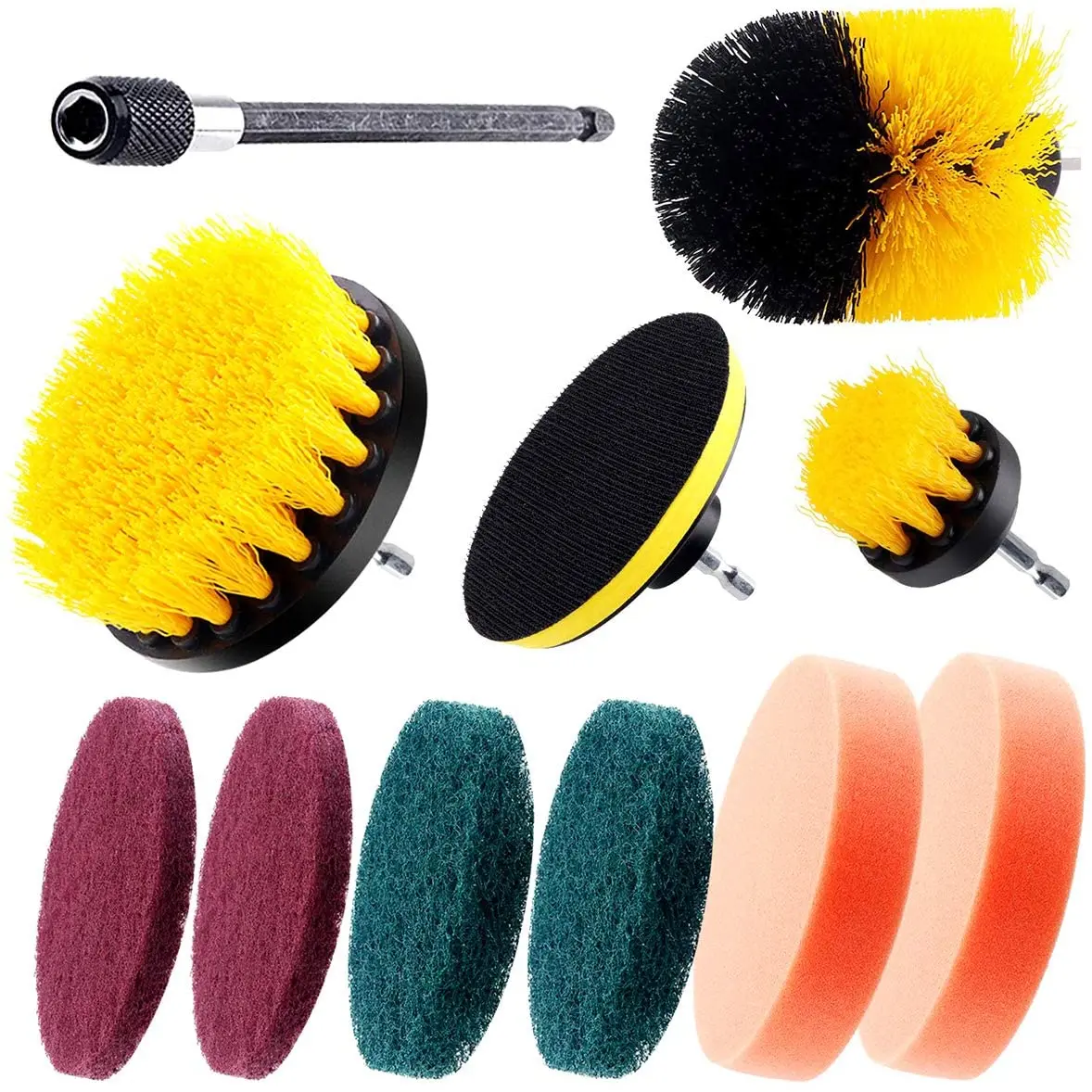 

14Pcs Drill Brush Attachment Set,CestMall Power Drill Scrubbing Brush with 3 Type Cleaning Accessories and Extension Rod