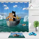 Занавеска для душа с рисунком забавной кошки и лодки, водонепроницаемая шторка из полиэстера для ванной комнаты, занавеска для ванны