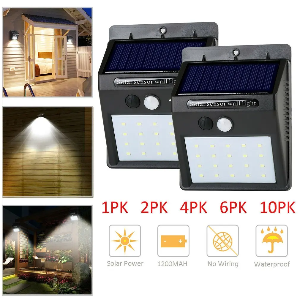 

20 светодиодный светильник на солнечной энергии с датчиком движения PIR, солнечный садовый светильник s, открытый водонепроницаемый энергосб...