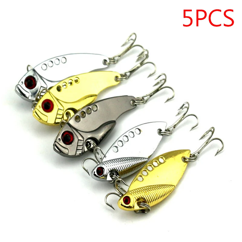 

5 Pcs Metal Fishing Lure Bass Spoon Crank Bait Wobbler Tackle #6 Hooks CrankBait BHD2