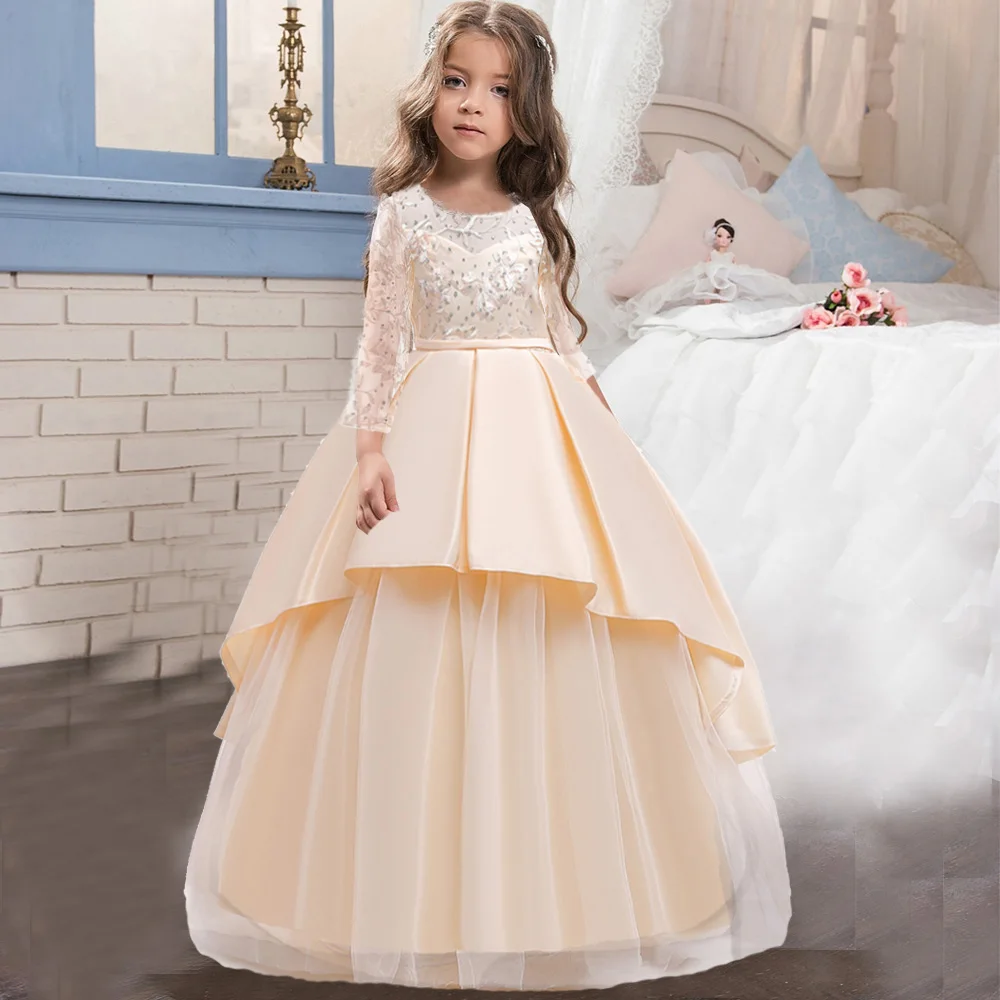 Christmas 4-14 Year Teens Party Girl Dress Children Wedding Flower Kids Clothes Princess Evening Pageant Long Vestidos 13 14 Y