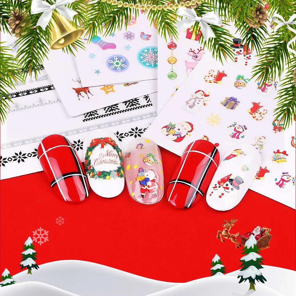 3D наклейки для ногтей на Рождество Новый Год модный дизайн маникюра украшения