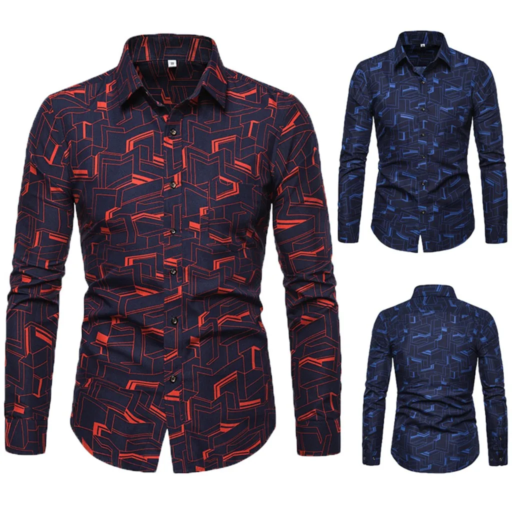 Рубашка мужская новая модная Повседневная рубашка с длинным рукавом принтом s