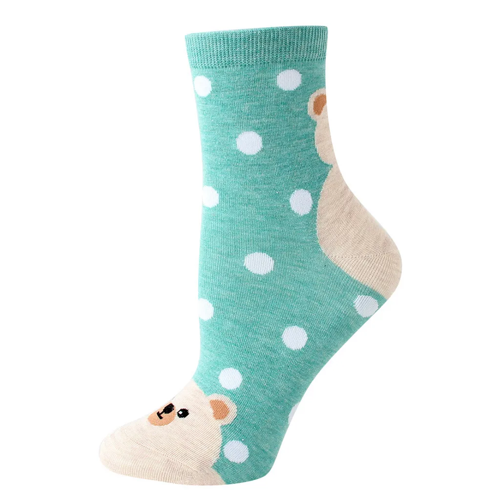 1 Pair Socks Women Warm Cotton Funny Cute Socks Animal Character Dot Print Women's Socks Calcetines Meias W2