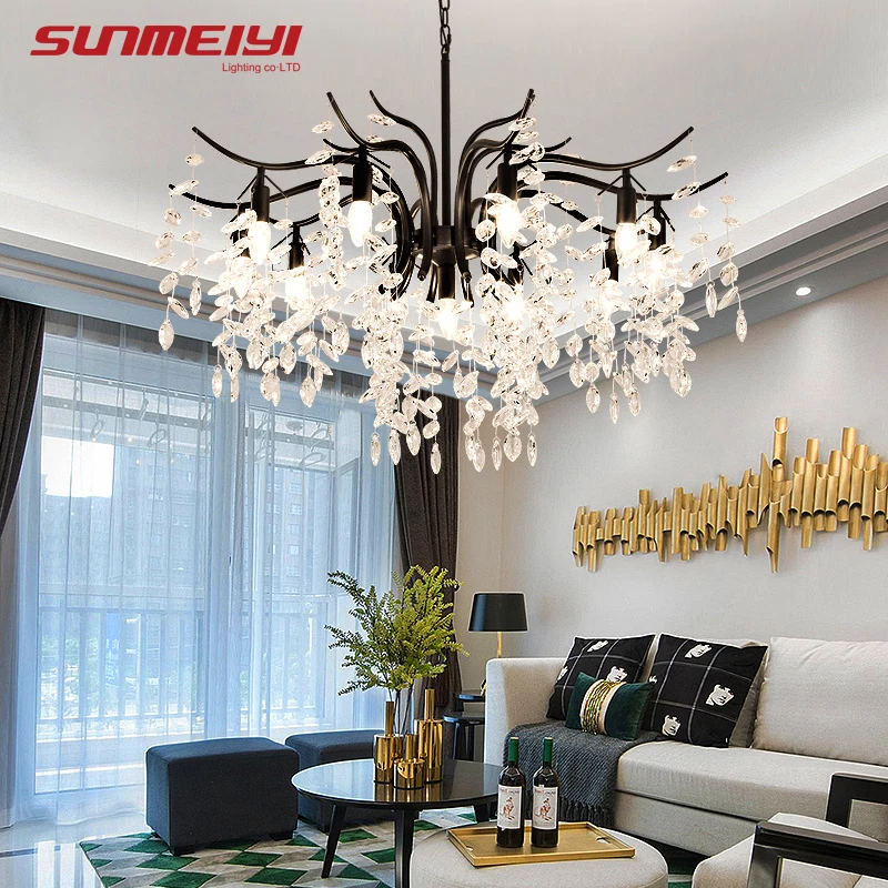Продажа Светодиодные хрустальные люстры в скандинавском стиле, золотистая, черная люстра, роскошное освещение для кухни, столовой, гостиной, спальн...