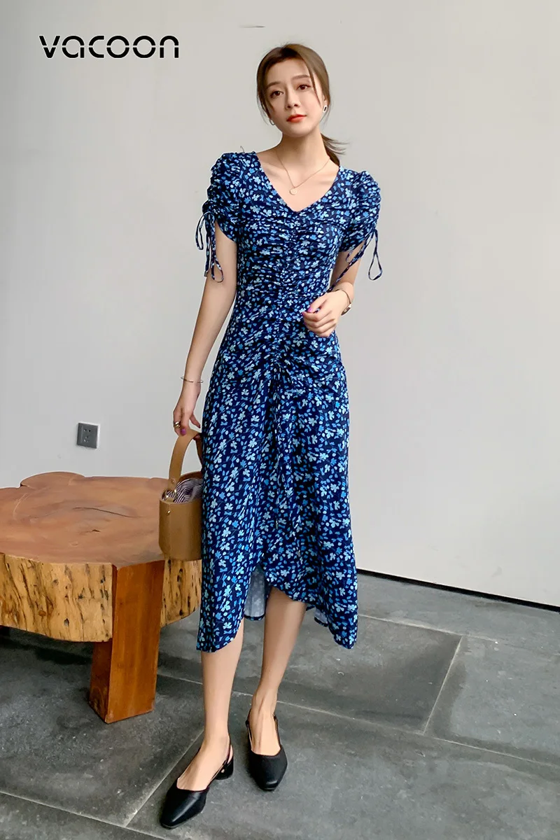 Женское винтажное платье с цветочным принтом и V-образным вырезом | Женская