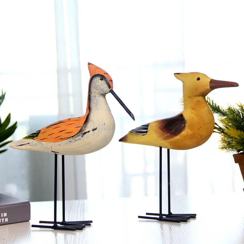 

2pcs/set Nordic Birds Wood Hand-Carved Retro Ornaments Wedding Home Decor Accessories Cabinet Cafe Crafts Art Statues TTBD46