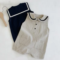 infant new male and female baby ins college wind big lapel sleeveless jumpsuit romper