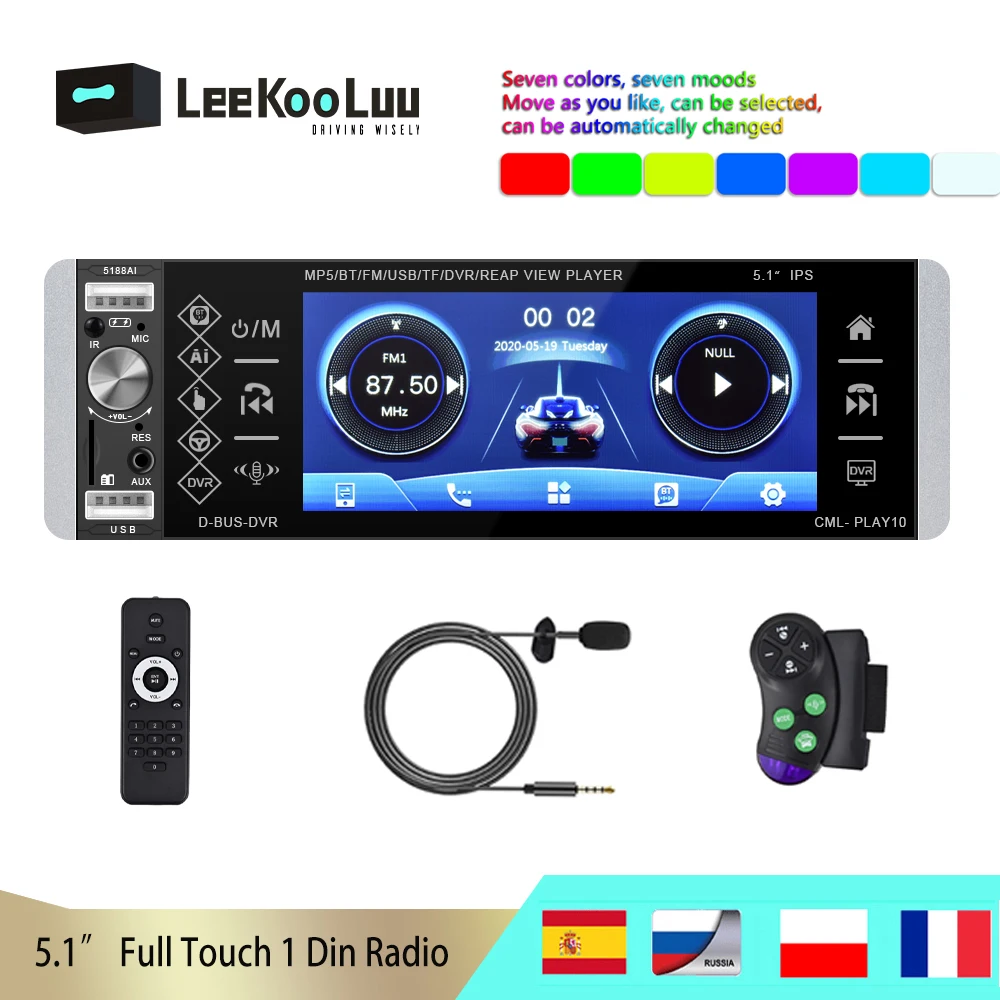 LeeKooLuu 1 Din Автомобильная Стереосистема радио FM Bluetooth разъём подачи внешнего