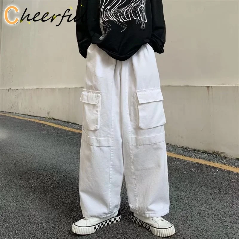 

Брюки-карго мужские с карманами, повседневные штаны большого размера, уличная одежда, свободные прямые брюки с широкими штанинами в стиле х...