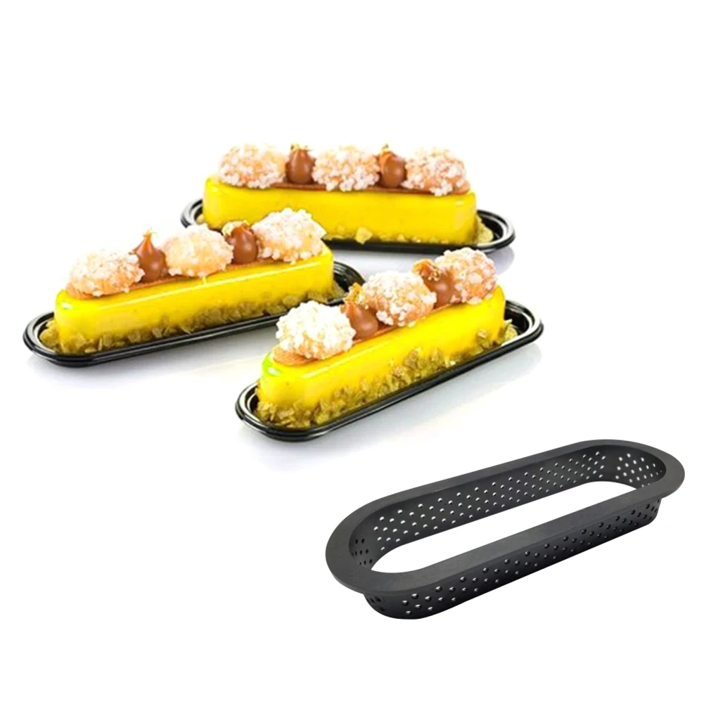 

8Pcs Tart Mold Oval Shape Mousse Cutter Kitchen Decorating French Dessert DIY Cake Mold Perforated Non Stick Bakeware Cake Tool