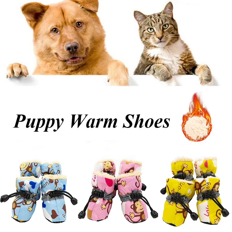 

4pcs/set Waterproof Winter Pet Dog Shoes Breathable Rain Snow Boots Footwear Thick Warm For Small Cats Puppy Soft Sole Shoes