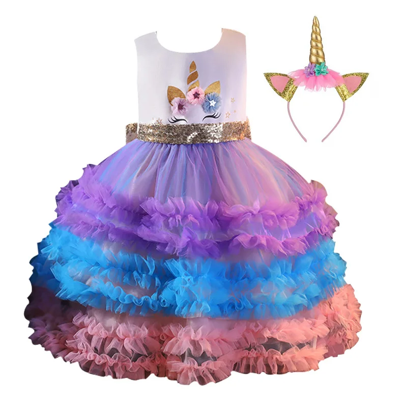 2021 новые весенне осенние детские платья отправить головной убор единорог