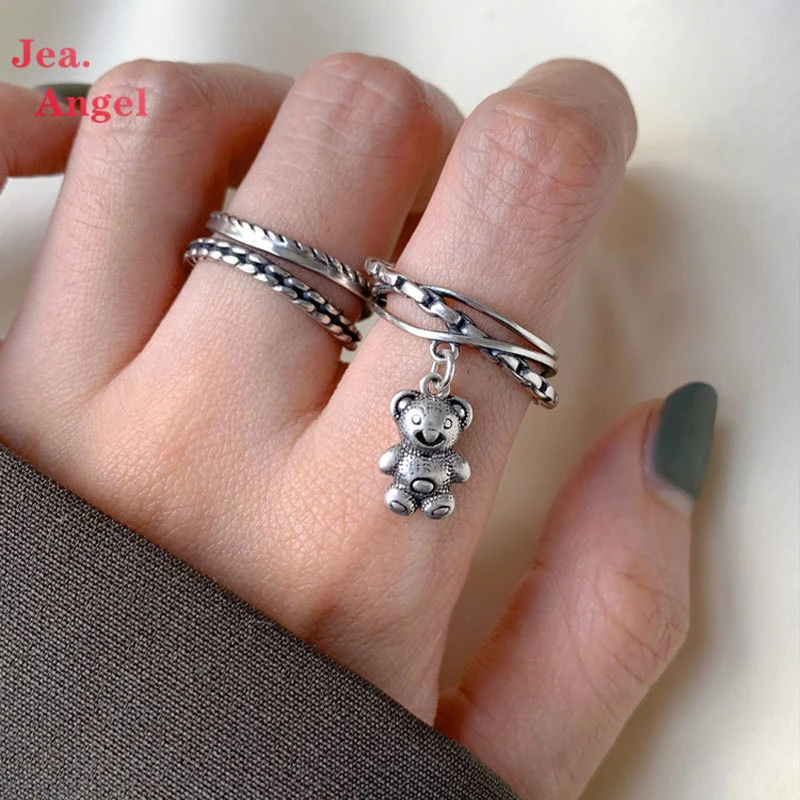 

Женские открытые кольца Jea.Angel INS, серебро 925 пробы, много отделений, крест, маленький медведь, модные ювелирные аксессуары, 2021