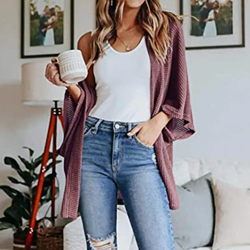 

Fashion Autumn Thin Knitted 3/4 Sleeve Women Sweater Cardigan Top Solid Color Open Front Sweater Coat Long Sleeve Outwear